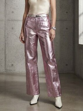 Wild Fox Metallic Pink High-Rise Wide Leg Pants Size Small